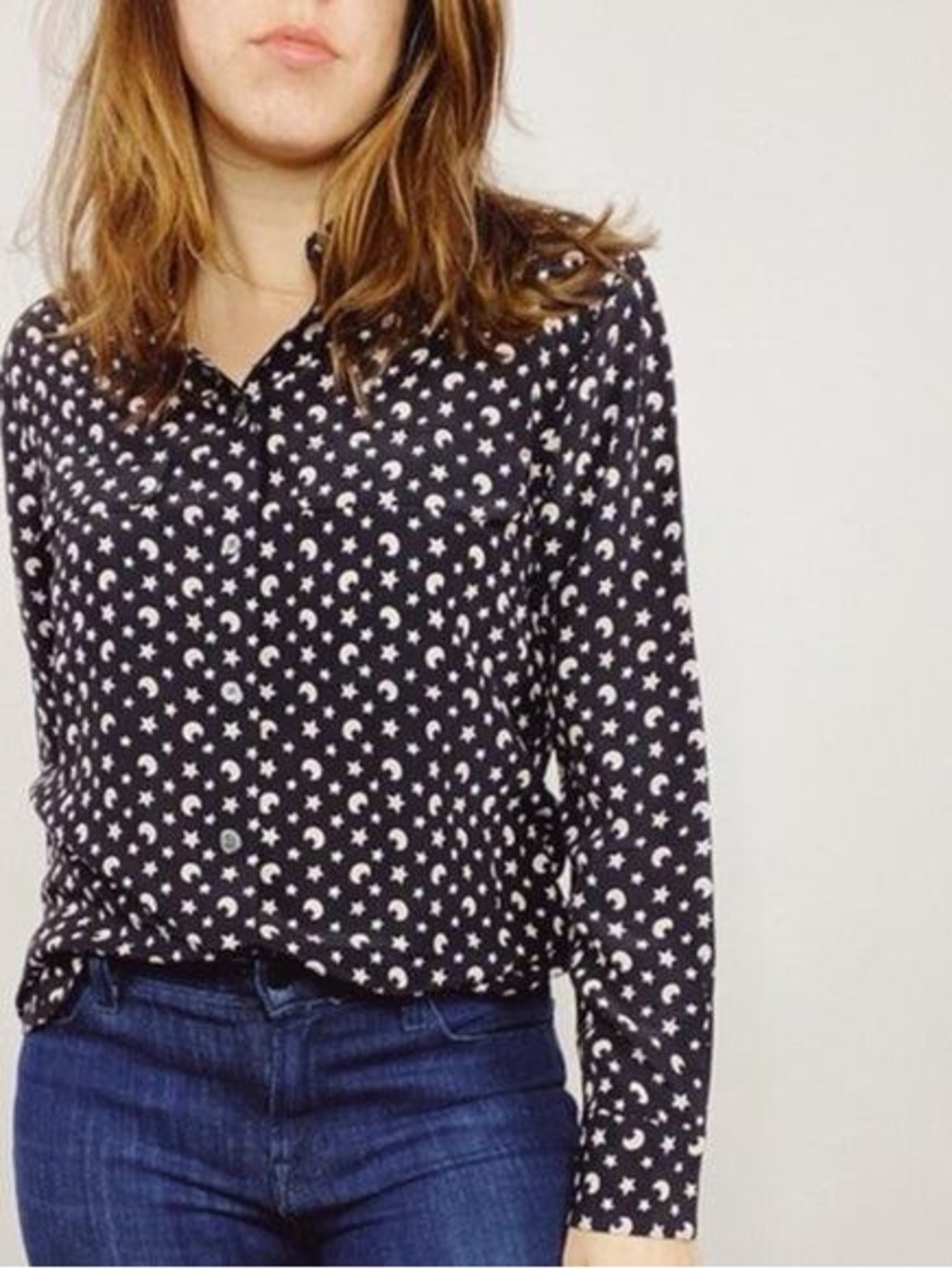 NWOT 🔥Equipment Black Button-Down Shirt with White Star & Moon Print